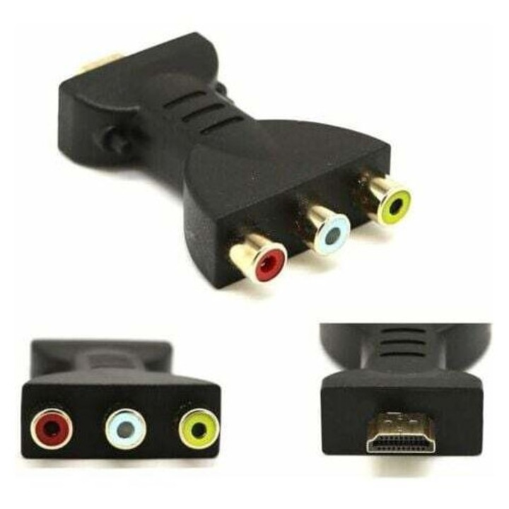Convertor audio video HDMI la 3 RCA, 70x40x15mm, negru