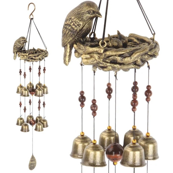 Bronz madárfészek szélcsengő 63.5cm 12 csengővel