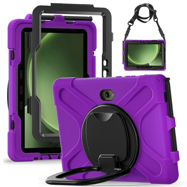 Husa tableta cu protectie tripla si suport rotativ, negru, ajustabil, pentru Galaxy Tab Active Pro 10.1"