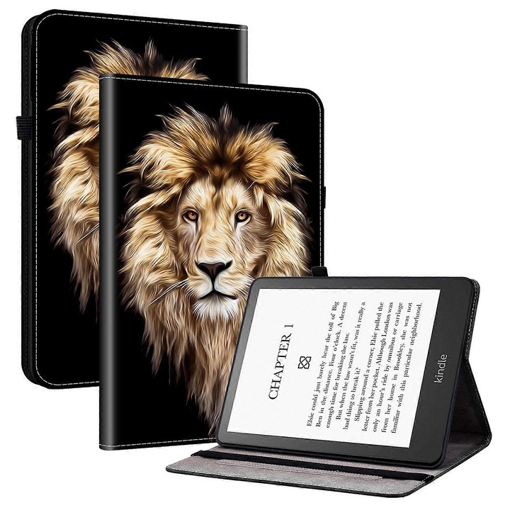 Калъф за таблет Kindle Paperwhite 2024, PU кожа, модел с поставка за карти, черен