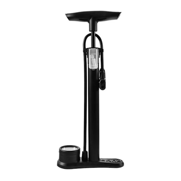 Többfunkciós kerékpárpumpa, acélötvözet, nyomásmérő, gumitömlő, 160 psi, fekete