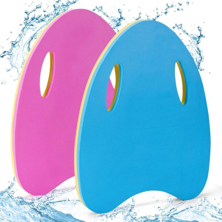 Set 2 bucati, placa pentru inot / placa de antrenament cu manere flexibile, suprafata antiderapanta, 15.7x12.7x1.1 inch, albastru/roz