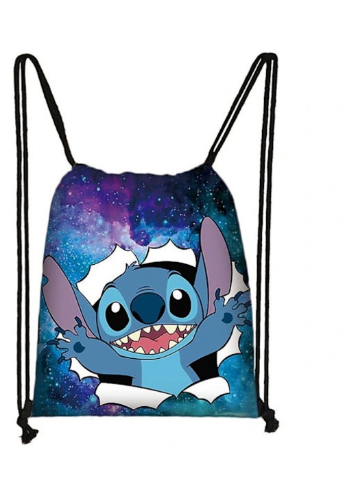 Gyerek húzózsinóros hátizsák, Lilo és Stitch mintával, poliészter, 38x32cm