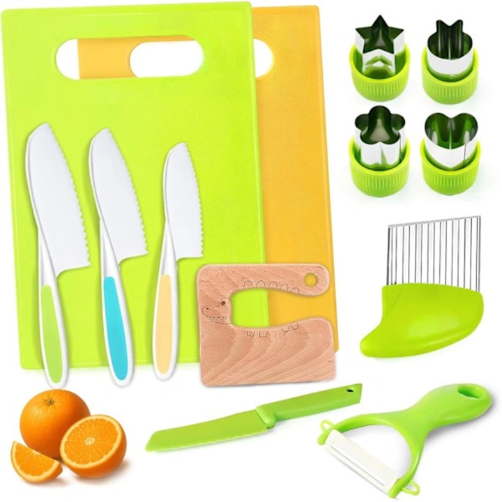 Set cutite bucatarie copii Montessori 13 piese multicolor 3-12 ani