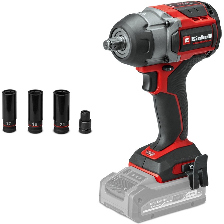 Cheia de impact pe acumulator Einhell Professional TP-CW 18/750-C Li BL-Solo PXC, 18 V, cuplu de 750 Nm, 3 trepte si Auto-Stop, cuplu de desfacere de 1.000 Nm, motor fara perii, prindere patrata externa, fara acumulator si icnarcator