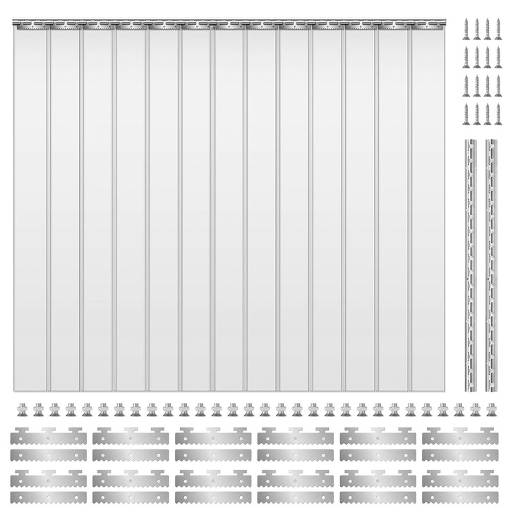Perdea cu Fasii PVC, Perdea de Usa, 183x213 cm, 13 Fasii, Prindere cu Carlige, Transparent, Galben
