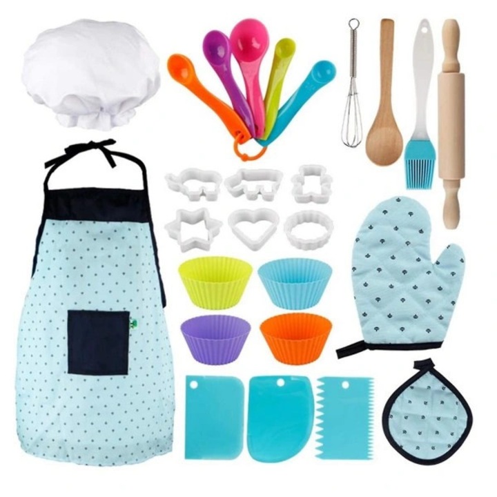 Set 26 piese pentru gatit copii, bumbac si in, multicolor, 26x17x8cm