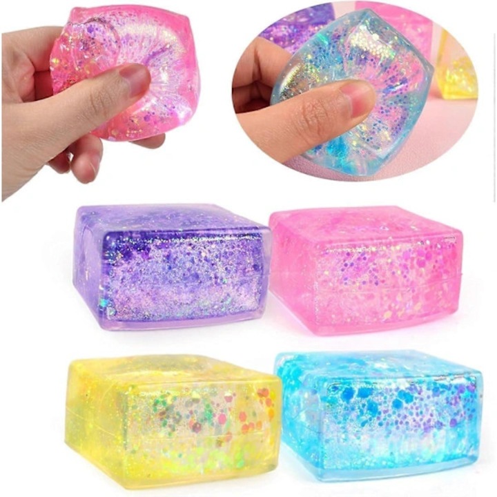 Glitteres stresszlabda, 4 darabos szett, többszínű, 7x7cm