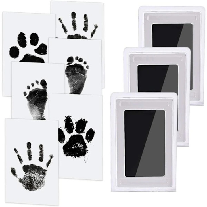 Set amprente maini si picioare bebelus, 3 tampoane cerneala fara, 6 carduri impresii, multicolor, 9.5x5.8cm
