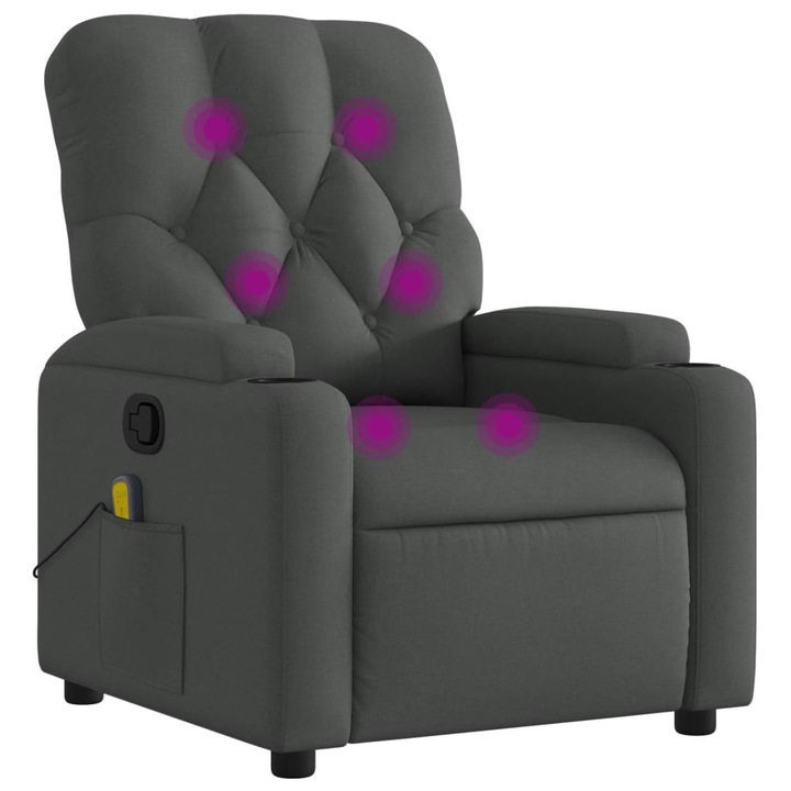 Масажен фотьойл с регулируема облегалка vidaXL, тъмносив, плат