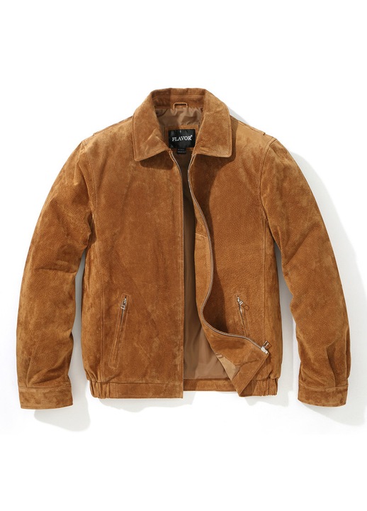 FLAVOR Geaca bomber din piele naturala, din piele intoarsa, casual, pentru barbati, Maro