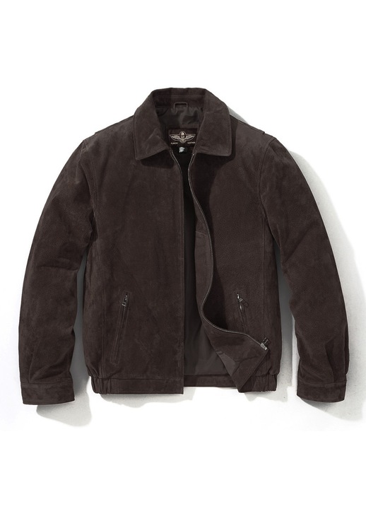 FLAVOR Geaca bomber din piele naturala, din piele intoarsa, casual, pentru barbati, Maro inchis