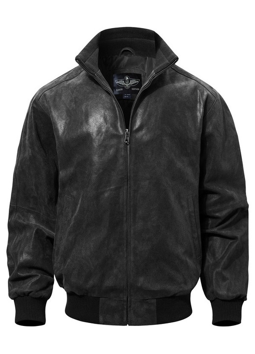 FLAVOR Jacheta bomber din piele naturala pentru barbati jacheta casual, gri, Negru