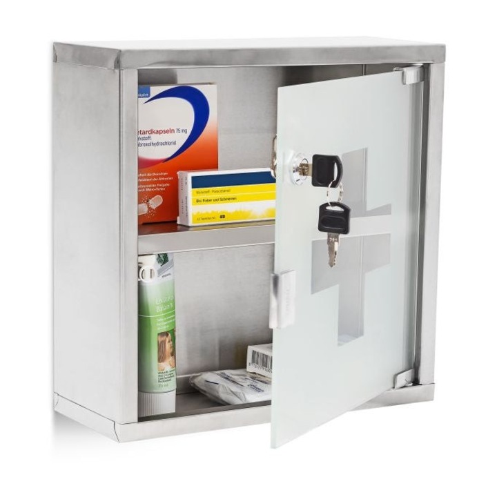 Dulap medicamente din otel compact cu usa incuiata si rafturi