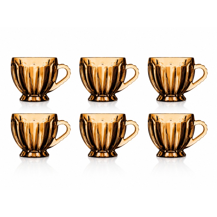 Set 6 Cani din Sticla Delisoga, 205 ml, Amber, Design Vintage
