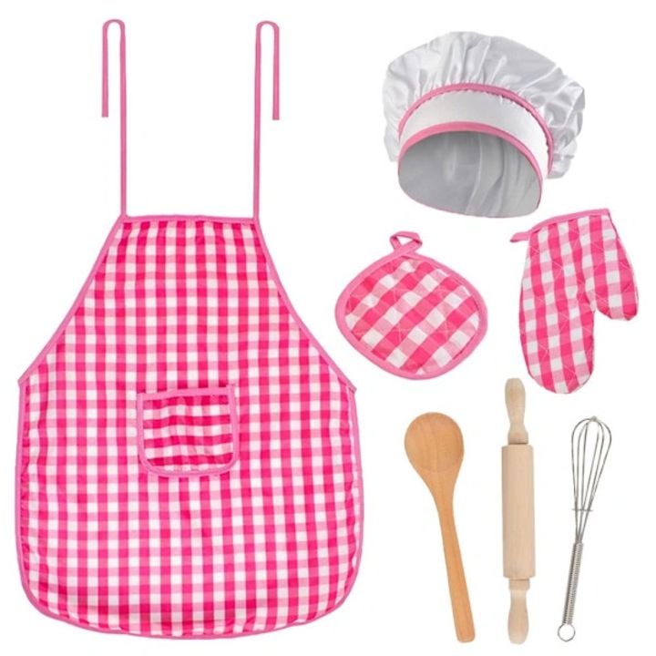 Set bucatarie copii 7 piese, sort, palarie bucatar, multicolor, 41x50cm