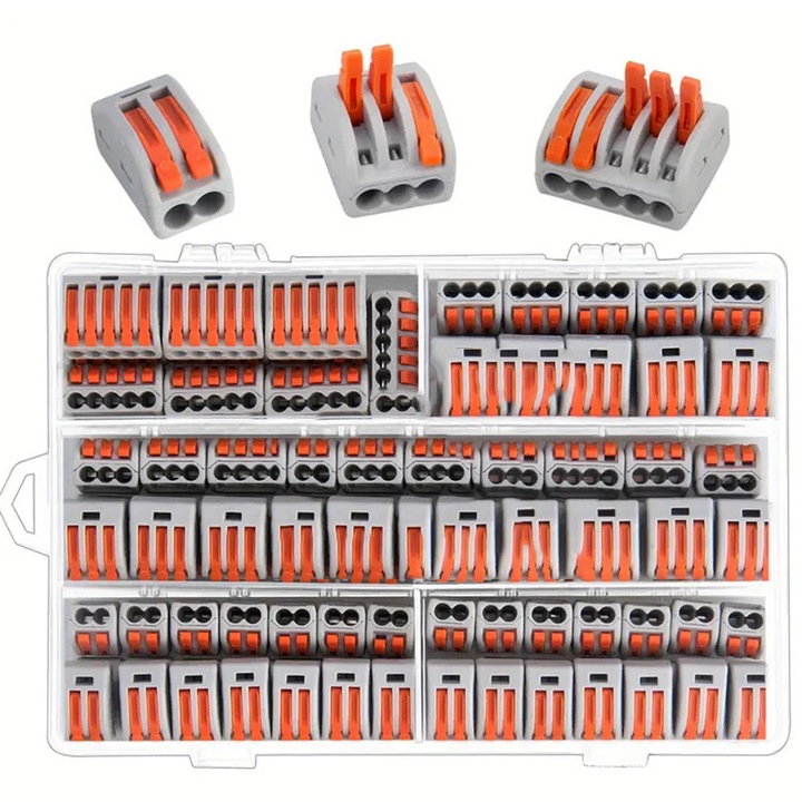 Set conectori electrici levier 2,3,5 porturi multicolor 100 buc