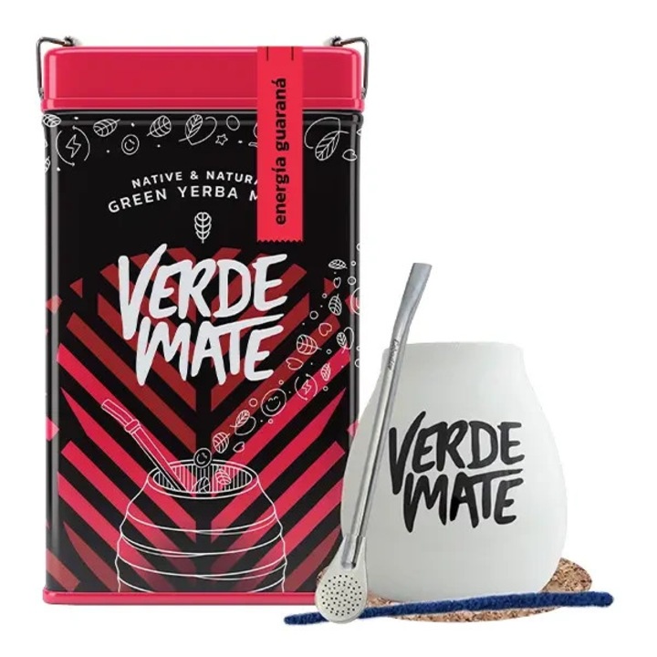 Set Ceai Yerba Mate, Verde Mate, Energia Guarana, Cutie Metalica Yerbera, Cana Ceramica 350 ml, Bombilla Mercedes, Suport Pluta, Perie De Curatare, Brazil, Calitate Superioara, Uscat Cu Aer, Fara Praf, 500 g