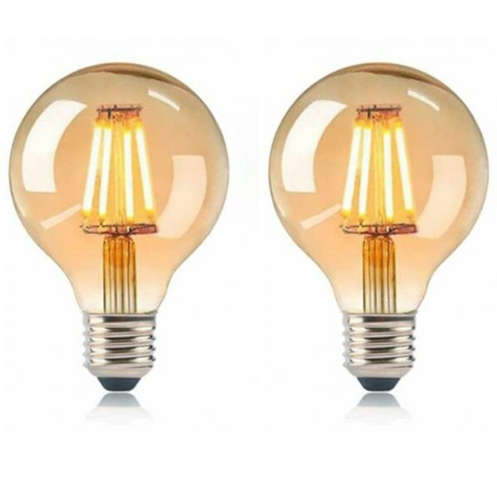 Bec LED retro E27 4W, meleg sárga fény, borostyán üveg 80mm