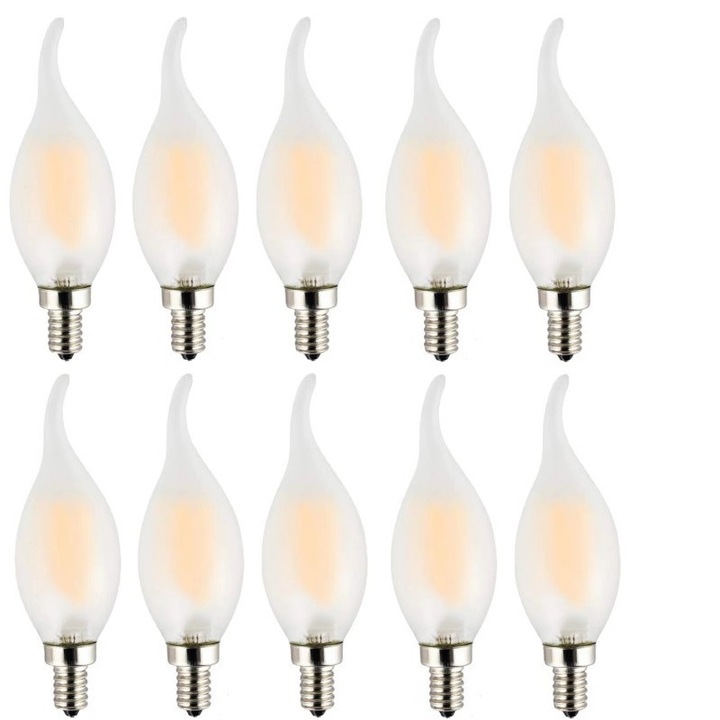 E14 LED filament izzók, 10 darabos készlet, gyertya forma, meleg fehér 2700K, 400 lumen