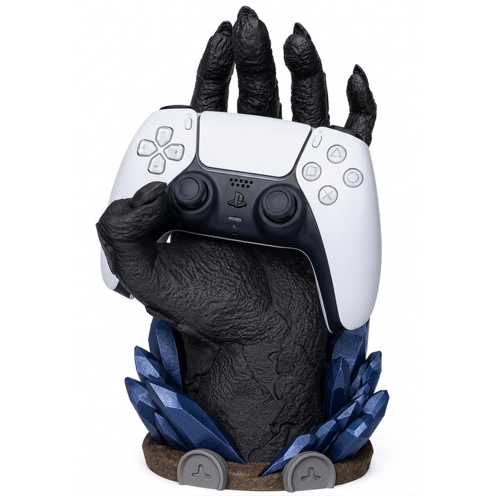 Suport Controller Light Fracture, mana demonica cu cristale Galaxy Blue, PS5, PS4 si Xbox, lumanare LED inclusa, 23 cm