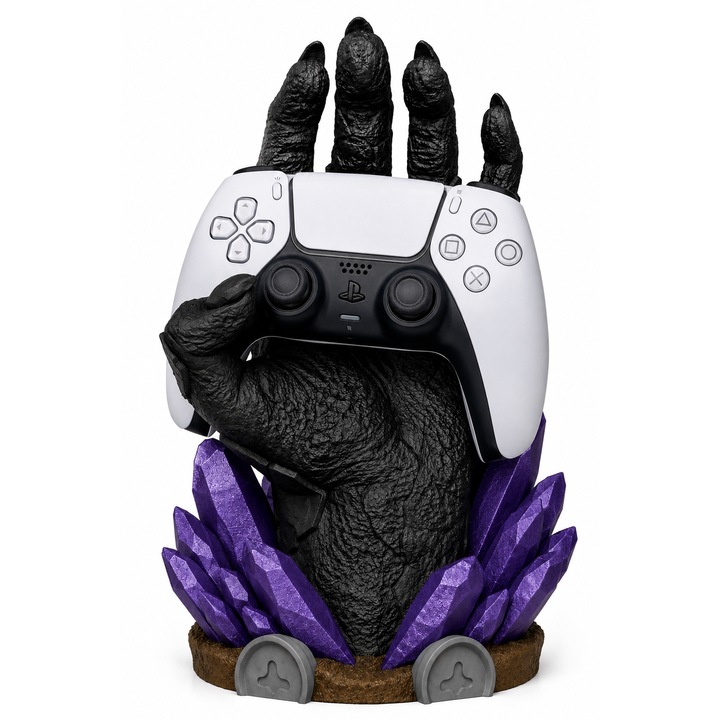 Suport Controller Light Fracture, mana demonica cu cristale Galaxy Purple, PS5, PS4 si Xbox, lumanare LED inclusa, 23 cm