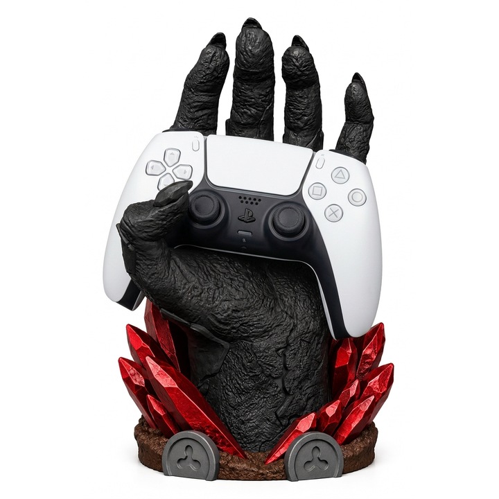 Suport Controller Light Fracture, mana demonica cu cristale Galaxy Red, PS5, PS4 si Xbox, lumanare LED inclusa, 23 cm