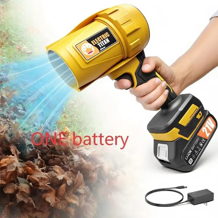 Suflanta cu acumulator pentru frunze, X6 suflanta turbo de aer, 21V, baterie 4000 mAh inclusa, presiune mare, de mana, pentru frunze, zapada, praf, Portocaliu