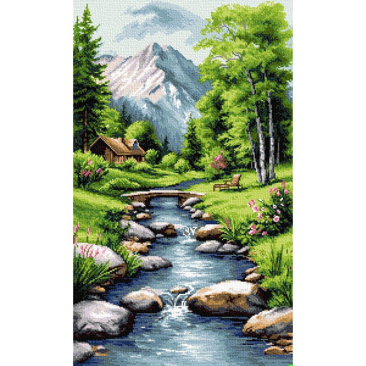 Goblen Susur de munte, Rogoblen, set cu panza imprimata si fire mouline, 18 x 30 cm