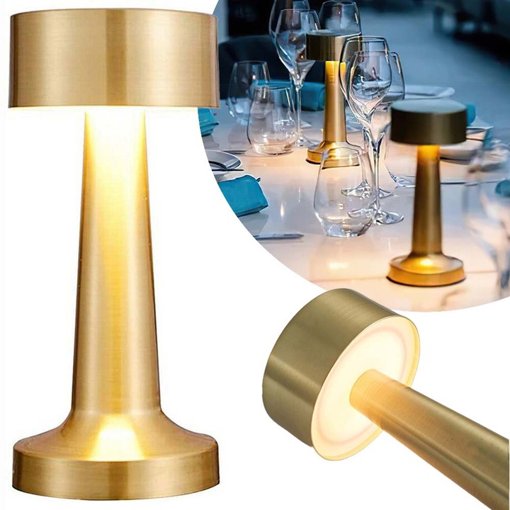Преносима LED настолна лампа, 5V, 3W, 1800mAh, Цветна температура 3000K-6000K, акумулаторен сензорен превключвател с 3 цвята, Подходяща за спални, кафенета, нощни шкафчета, барове и ресторанти