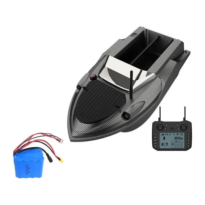 Риболовна лодка FlytecRC V080 с безжичен сонар, GPS, батерия 20 000 mAh, черен, 54, 8x27, 5x27, 7 cm