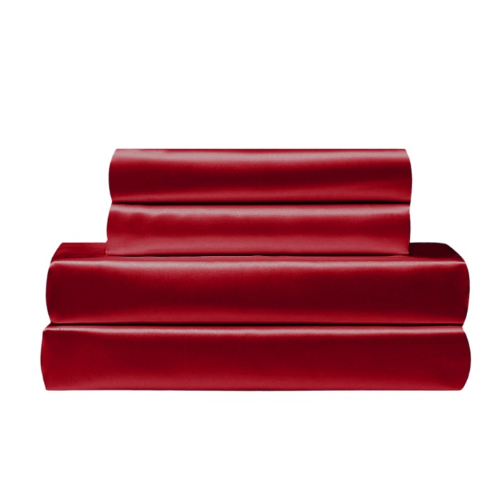 Set lenjerie pat satin, 4 piese, rosu, 35cm