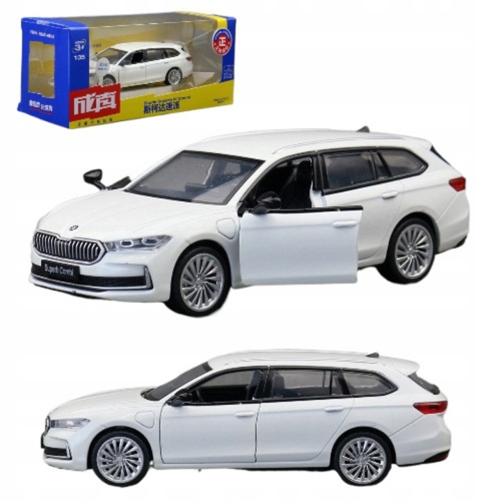 Škoda Superb Combi 1:35 fém autómodell hanggal és fényekkel, fehér