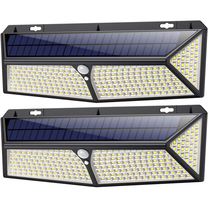 Lampi solare de exterior, detectoare miscare, rezistente la apa, alb, set