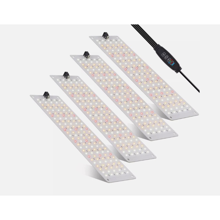 Lumina LED pentru plante, spectru complet, 4 panouri reglabile, temporizator, dimmer, 30x8x1mm, alb