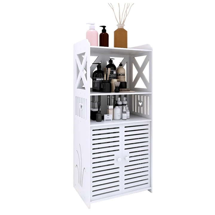 Dulap de colt pentru depozitare, Dulap, 90x40x25 cm, Asamblare necesara, Pentru baie/living/bucatarie, Alb