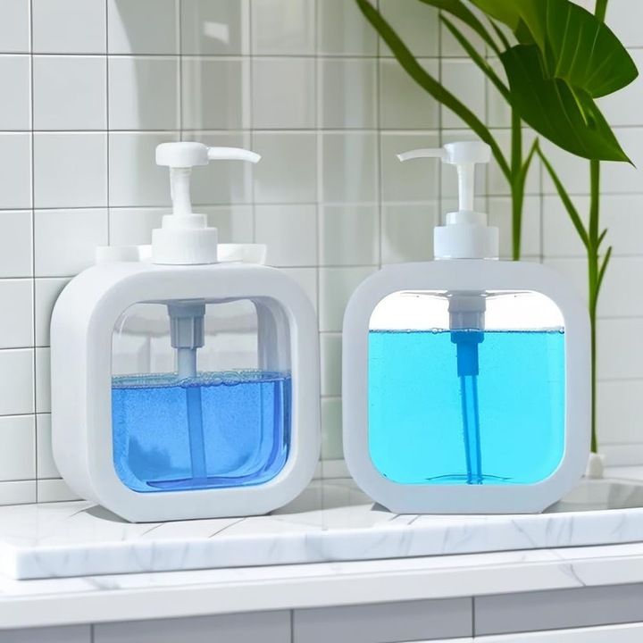 2 db folyékony adagoló szett, műanyag, átlátszó fehér, 500ml