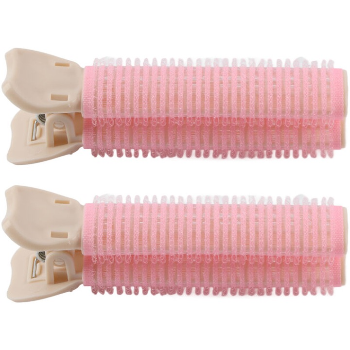 Set 2 cleme pentru par, voluminoase, roz, 7x3cm