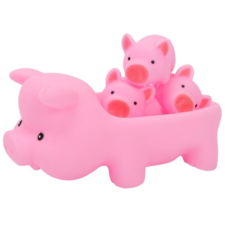 4 db rózsaszín PVC malac fürdőjáték készlet 17x9.5cm