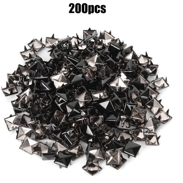 Fém négyzet szegecsek 9mm, 200 db-os készlet, fényes fekete