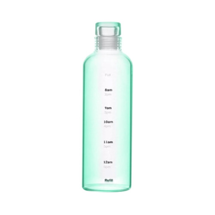 Átlátszó vizespalack 25oz, OEN, zöld, 23x7.5cm, időjelzővel