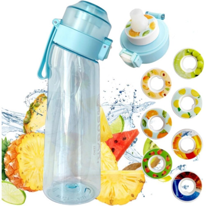 Sticla apa 650ml cu aroma fructe si 7 capsule, set starter, BPA free, etansa