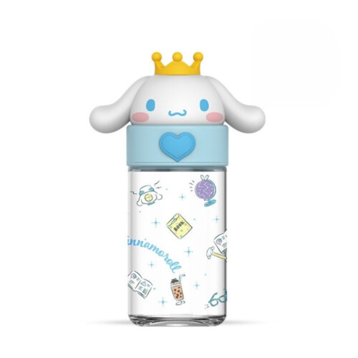Boroszilikát üveg vizespalack, Sanrio, 360ml, fehér, 7.6x7.6x20cm