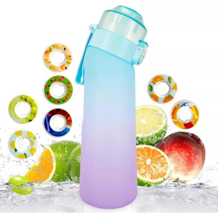 Sticla apa 650ml cu 7 capsule fructe, Tritan, BPA-free, etansa, transparenta