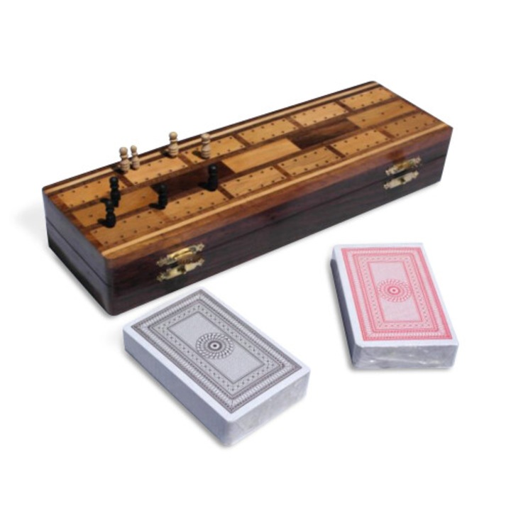 Sheesham fa cribbage tábla retro többszínű készlet 26x8x4cm