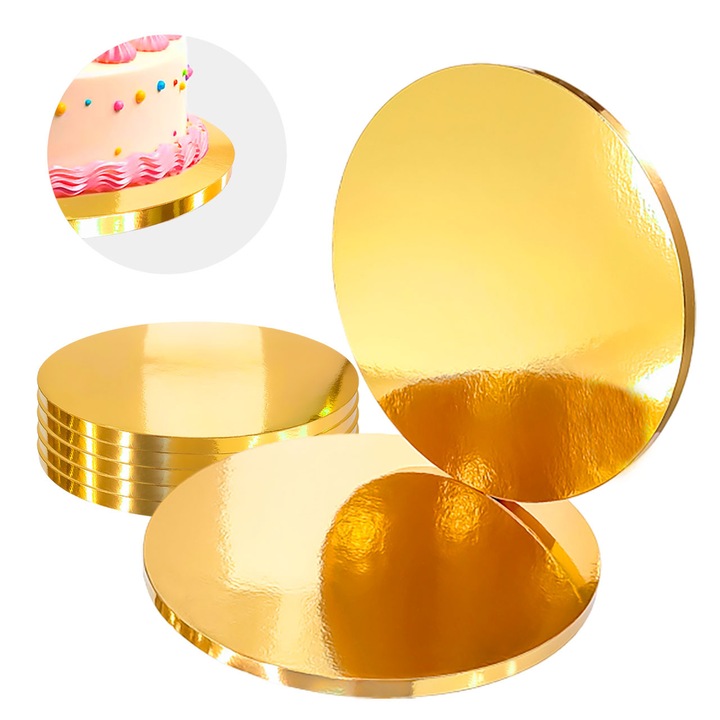 Кръгла подложка за торта Brand4Cake Luxe, златиста, лъскава, 34x1,2 см, комплект от 5 бр