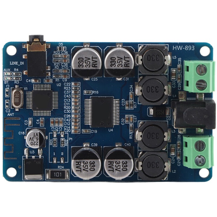 Bluetooth erősítő panel 2x25W TDA7492P, AUX, 72x48mm
