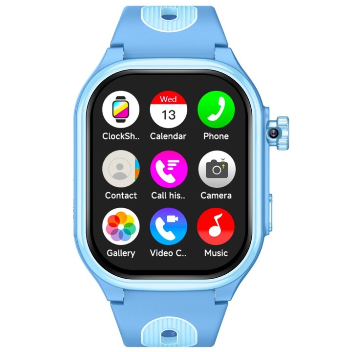 Ceas inteligent pentru copii, localizare GPS precisa, ecran color tactil de 2, 0 inci, rezistenta la apa IP67, baterie de 800 mAh, albastru, 16GB