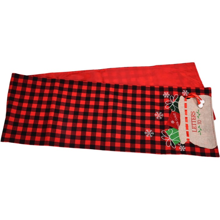 Flanel abrosz, piros-fekete kockás minta, 179x32.5cm