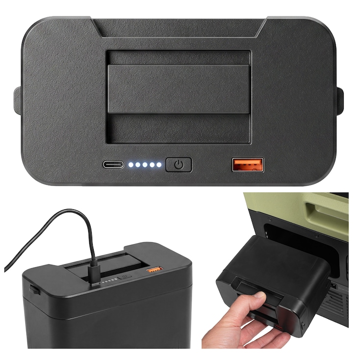 Baterie Vayox VA0438 pentru frigider auto cu compresor Vayox VA-T37, TW37, 15600mAh, USB-C, USB 3.0, Powerbank, 60W, Negru
